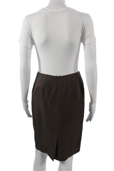 Carlisle Women Linen Pencil Skirt Brown Zip Short Size 2
