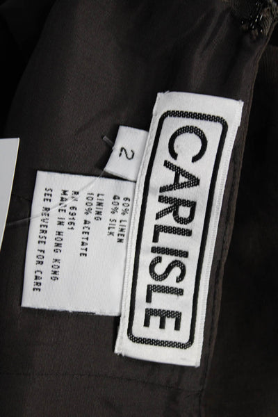 Carlisle Women Linen Pencil Skirt Brown Zip Short Size 2