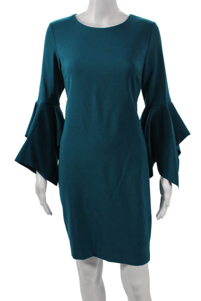 Laundry by Shelli Segal Womens Green Shift Dress Long Sleeve Zip Neck Size 2