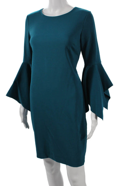 Laundry by Shelli Segal Womens Green Shift Dress Long Sleeve Zip Neck Size 2