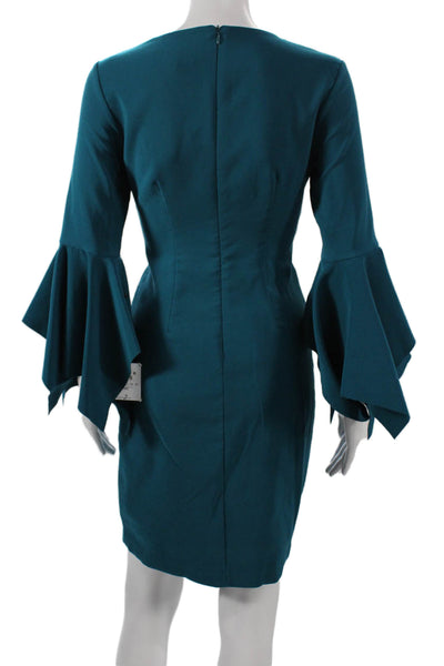 Laundry by Shelli Segal Womens Green Shift Dress Long Sleeve Zip Neck Size 2