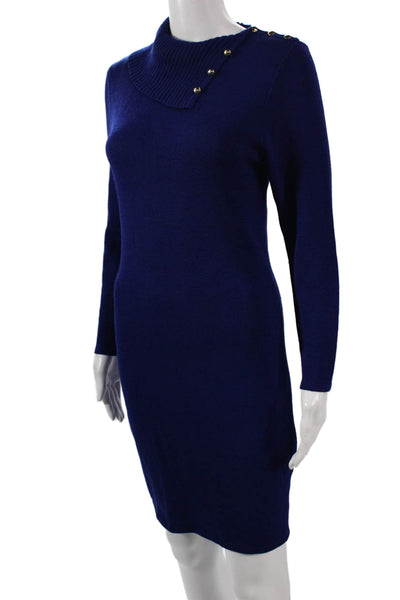 St. John Womens Sweater Dress Blue Wool Blend Cowl Neck Long Sleeve Size PP