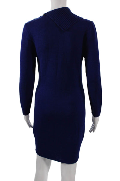 St. John Womens Sweater Dress Blue Wool Blend Cowl Neck Long Sleeve Size PP