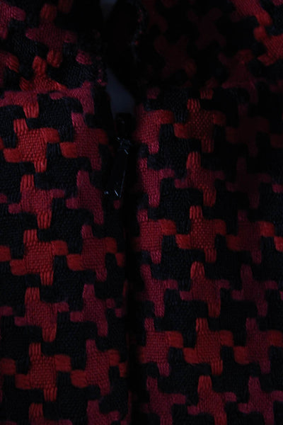 Kay Unger Womens Sheath Dress Red Houndstooth Square Neck Short Sleeve Size 2