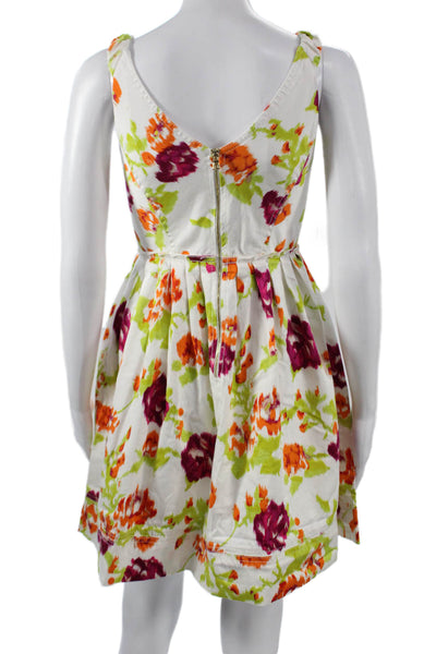 Kay Unger Women White Floral Fit & Flare Dress V-Neck Sleeveless Zip Size 2
