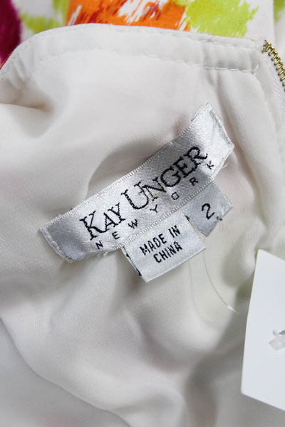 Kay Unger Women White Floral Fit & Flare Dress V-Neck Sleeveless Zip Size 2