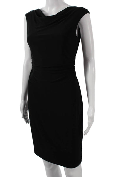 David Meister Women Sheath Dress Black Sleeveless Cowl Neck Zip Size 2