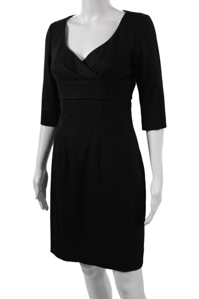 Etcetera Womens Sheath Dress Black V-Neck 3/4 Sleeve Zip Polyester Size 2