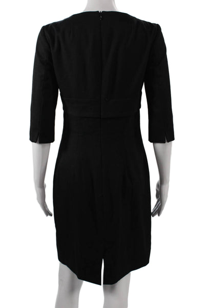 Etcetera Womens Sheath Dress Black V-Neck 3/4 Sleeve Zip Polyester Size 2