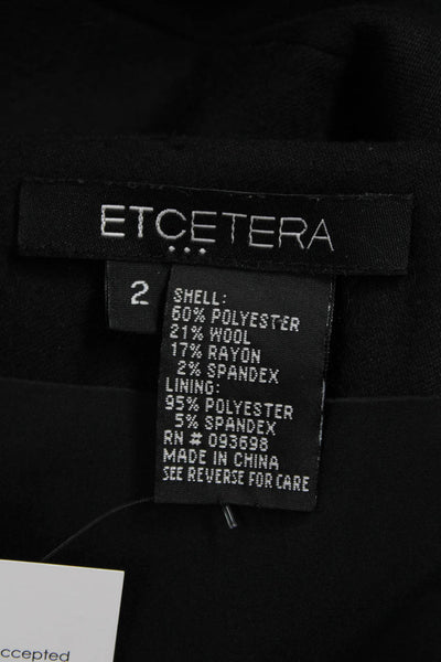 Etcetera Womens Sheath Dress Black V-Neck 3/4 Sleeve Zip Polyester Size 2