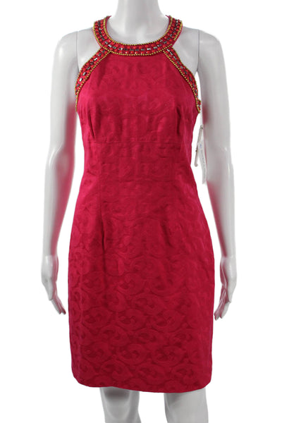Laundry by Shelli Segal Women Halter Dress Red Geometric Sleeveless Size 4