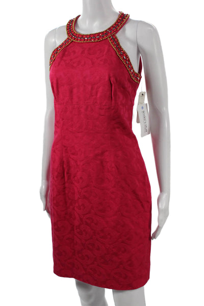 Laundry by Shelli Segal Women Halter Dress Red Geometric Sleeveless Size 4