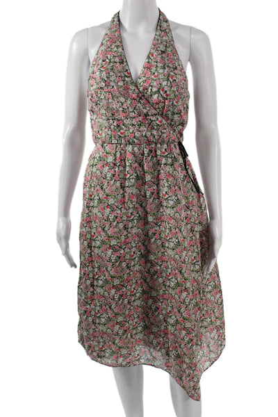 Kay Unger Womens Wrap Dress Multicolor Floral Halter Cotton Knee Length Size 2