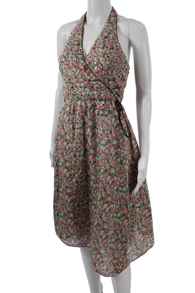Kay Unger Womens Wrap Dress Multicolor Floral Halter Cotton Knee Length Size 2