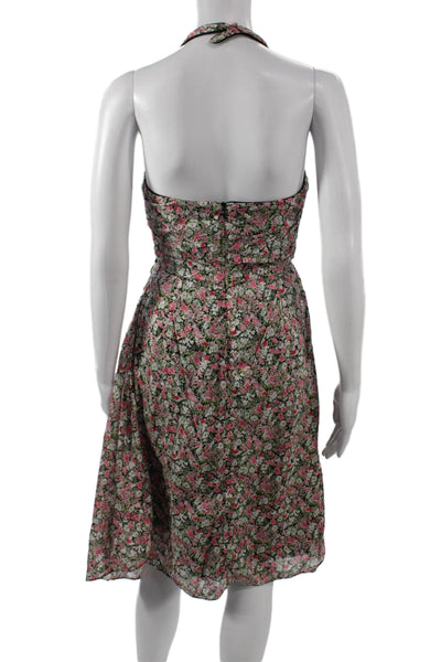 Kay Unger Womens Wrap Dress Multicolor Floral Halter Cotton Knee Length Size 2