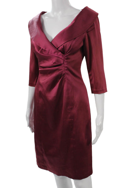 Kay Unger Womens Sheath Dress Red V-Neck 3/4 Sleeve Acetate Size 2