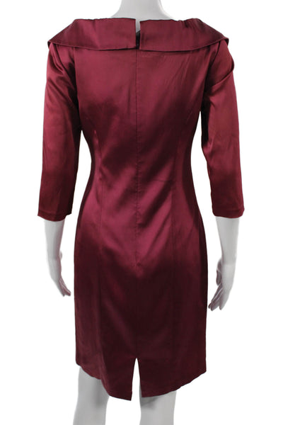 Kay Unger Womens Sheath Dress Red V-Neck 3/4 Sleeve Acetate Size 2