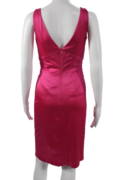 David Meister Women Pink Satin V-Neck Sheath Dress Knee-Length Size 2