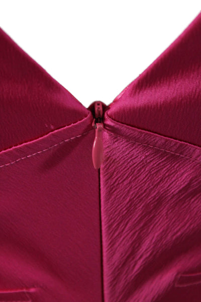 David Meister Women Pink Satin V-Neck Sheath Dress Knee-Length Size 2