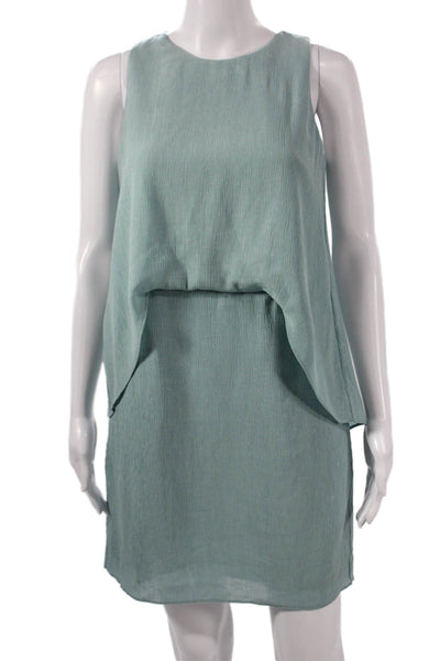 Halston Women Shift Dress Green Round Neck Sleeveless Viscose Zip Size 0
