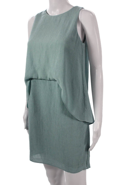 Halston Women Shift Dress Green Round Neck Sleeveless Viscose Zip Size 0
