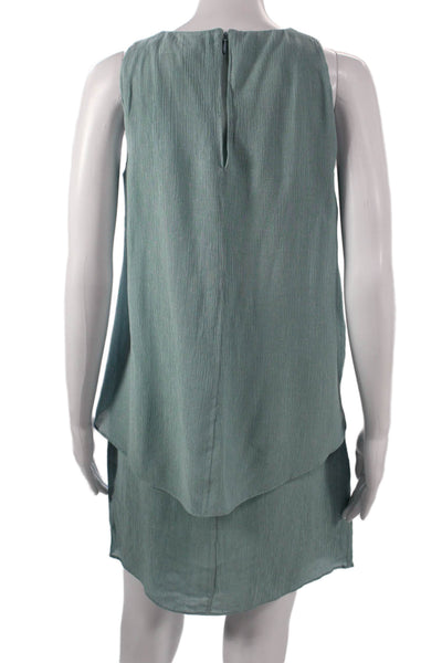 Halston Women Shift Dress Green Round Neck Sleeveless Viscose Zip Size 0