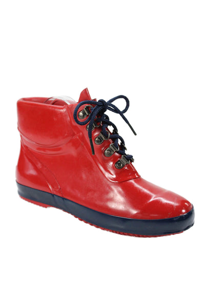 Lands End Womens Round Toe Lace Up Ankle Boots Red Size 9