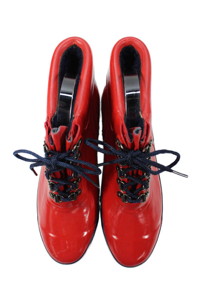 Lands End Womens Round Toe Lace Up Ankle Boots Red Size 9