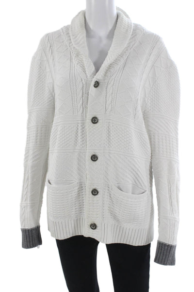 Yigal Azrouel Mens Cardigan White Cotton Collared Geometric Long Sleeve Size M