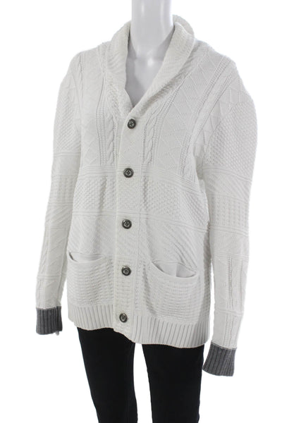 Yigal Azrouel Mens Cardigan White Cotton Collared Geometric Long Sleeve Size M