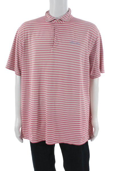 Peter Millar Mens Pink Striped Polyester Polo Shirt Short Sleeve Size XL