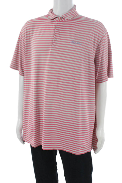 Peter Millar Mens Pink Striped Polyester Polo Shirt Short Sleeve Size XL
