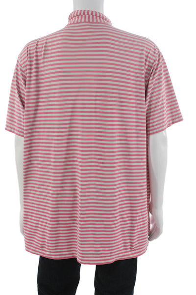 Peter Millar Mens Pink Striped Polyester Polo Shirt Short Sleeve Size XL