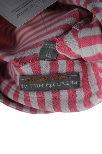 Peter Millar Mens Pink Striped Polyester Polo Shirt Short Sleeve Size XL