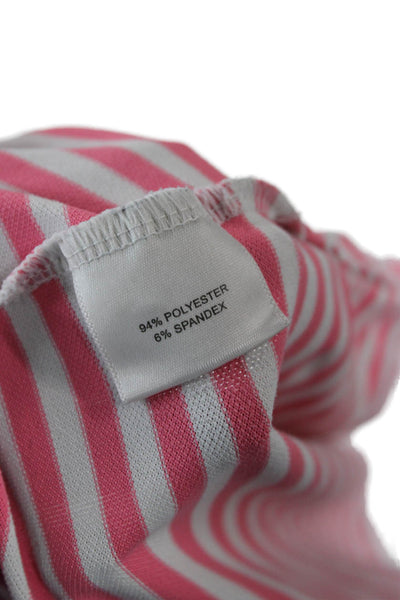 Peter Millar Mens Pink Striped Polyester Polo Shirt Short Sleeve Size XL