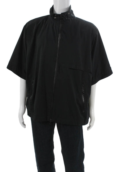 Adidas Men Windbreaker Jacket Black Short Sleeve Zip Polyester Size L