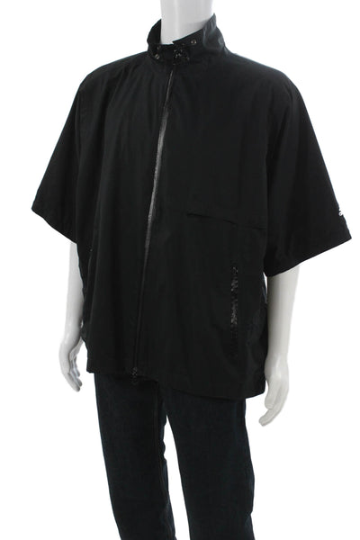 Adidas Men Windbreaker Jacket Black Short Sleeve Zip Polyester Size L