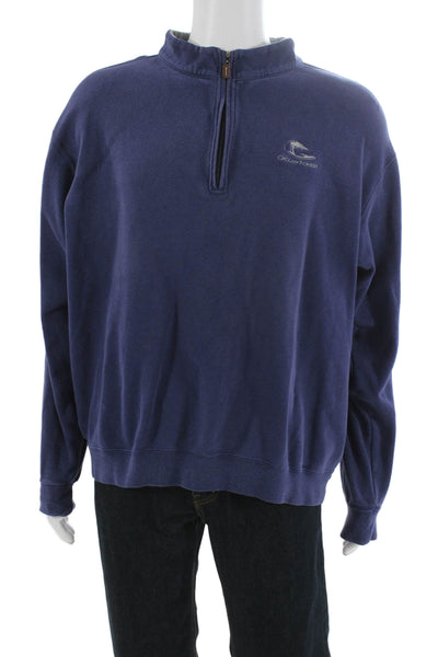 Peter Millar Mens Pullover Sweatshirt Blue Mock Neck Zip Long Sleeve Size 2XL