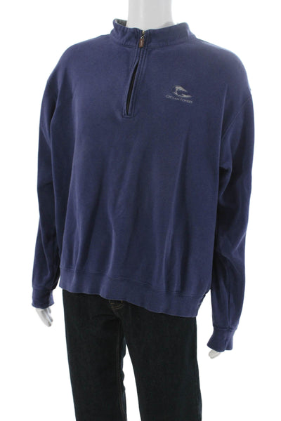 Peter Millar Mens Pullover Sweatshirt Blue Mock Neck Zip Long Sleeve Size 2XL