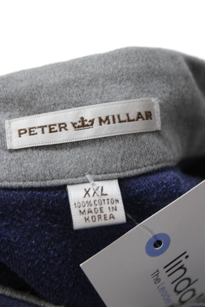 Peter Millar Mens Pullover Sweatshirt Blue Mock Neck Zip Long Sleeve Size 2XL