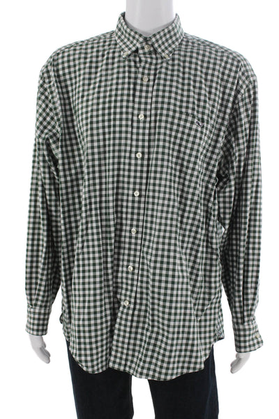 Vineyard Vines Mens Green Check Cotton Button Down Long Sleeve Shirt Size 2XL
