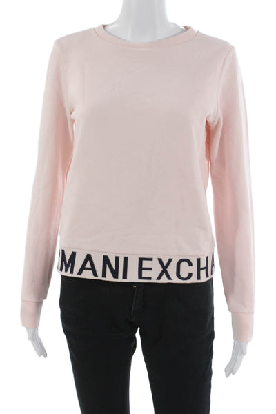 Armani Exchange Women Pink Cotton Pullover Sweatshirt Crew Neck Size S