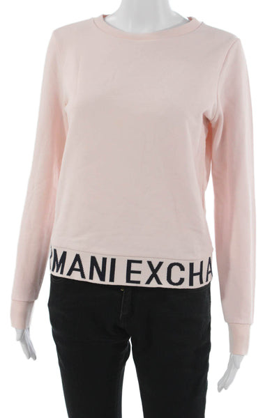 Armani Exchange Women Pink Cotton Pullover Sweatshirt Crew Neck Size S