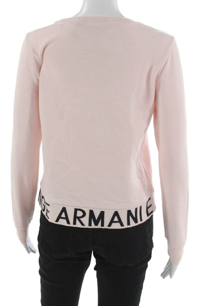 Armani Exchange Women Pink Cotton Pullover Sweatshirt Crew Neck Size S