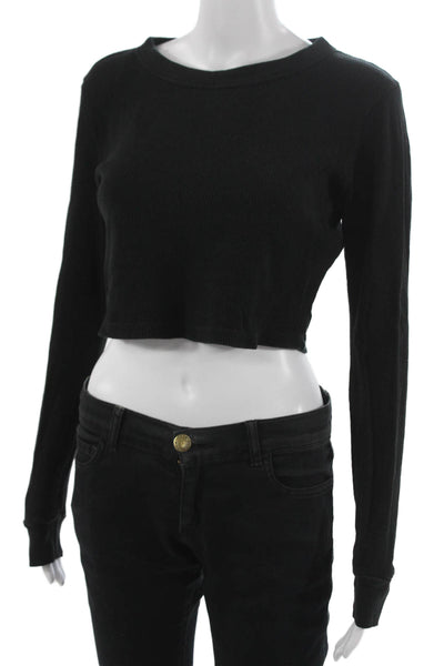 Mate Womens Cropped T-Shirt Black Round Neck Long Sleeve Organic Cotton Size S
