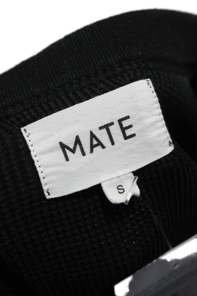 Mate Womens Cropped T-Shirt Black Round Neck Long Sleeve Organic Cotton Size S