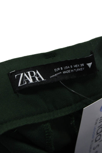 Zara Womens Green Dress Pants Viscose Button 30 Inseam Size S
