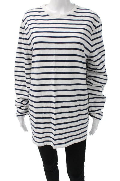 J Crew Womens Tunic T-Shirt Long Sleeve Striped Crew Neck White Size L Tall