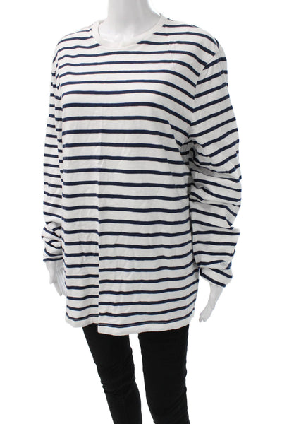 J Crew Womens Tunic T-Shirt Long Sleeve Striped Crew Neck White Size L Tall