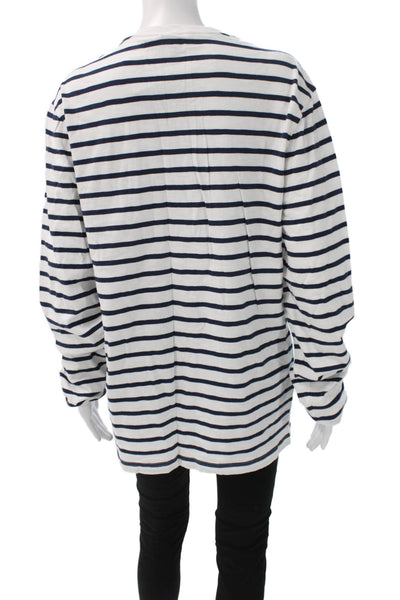 J Crew Womens Tunic T-Shirt Long Sleeve Striped Crew Neck White Size L Tall